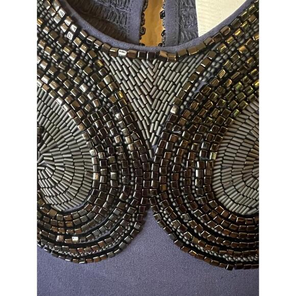 3.1 Phillip Lim Silk Navy Blue Beaded Collar Keyhole Back Sleeveless Blouse S - Picture 2 of 11